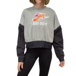 Nike Oversized Colorblock Crewneck Sweatshirt Sz S New Gray Black Cropped